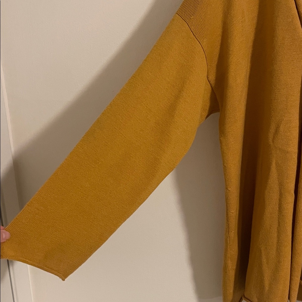 Eskandar Merino Wool Cape Cardigan Women’s One Size Mustard Yellow Lagenlook - Picture 5 of 11